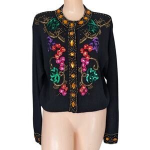 VTG Angora Lambswool Silk Sweater Cardigan Women Large Bead Sequin Embellished